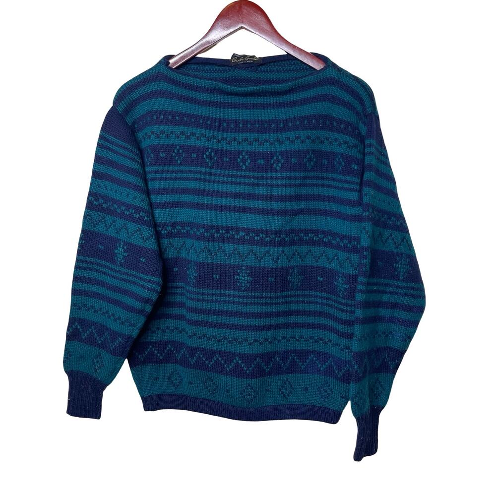 Vintage Carlo Gruber navy teal grandpa core 100% wool pullover sweater M